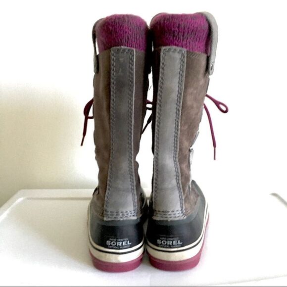 SOREL Joan Of Arctic Knit Lace Up Winter Snow Boots Purple Grey 6 - Picture 5 of 8